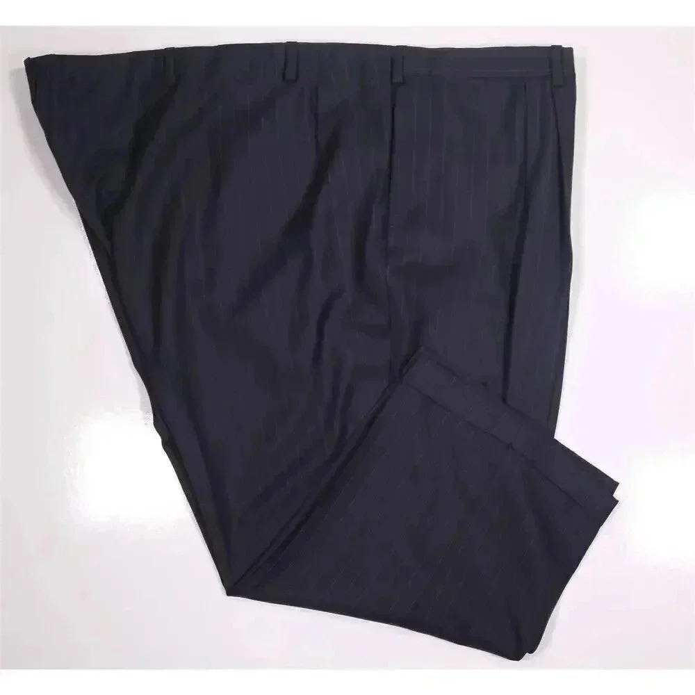Oxxford Custom Recent Navy Blue Pinstripe Pleated Wool Dress Pants BIG 60x24 - Picture 1 of 7